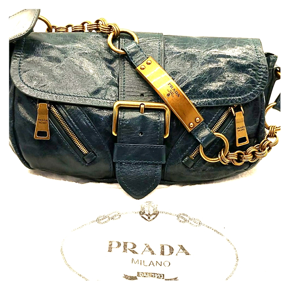 Prada purse very unique color blueish green...brad